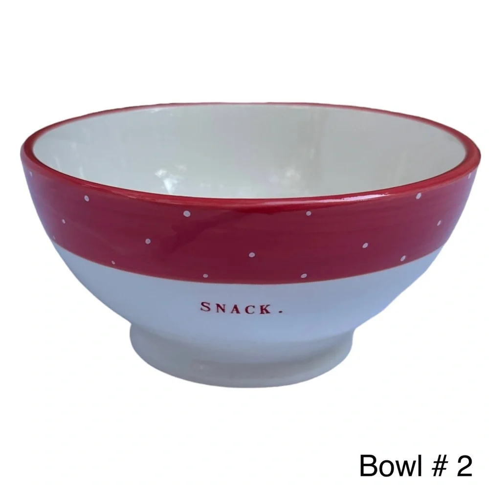 Rae Dunn SNACK Bowl Red White Polka Dot Christmas Valentine’s Day NWT 2017 OG